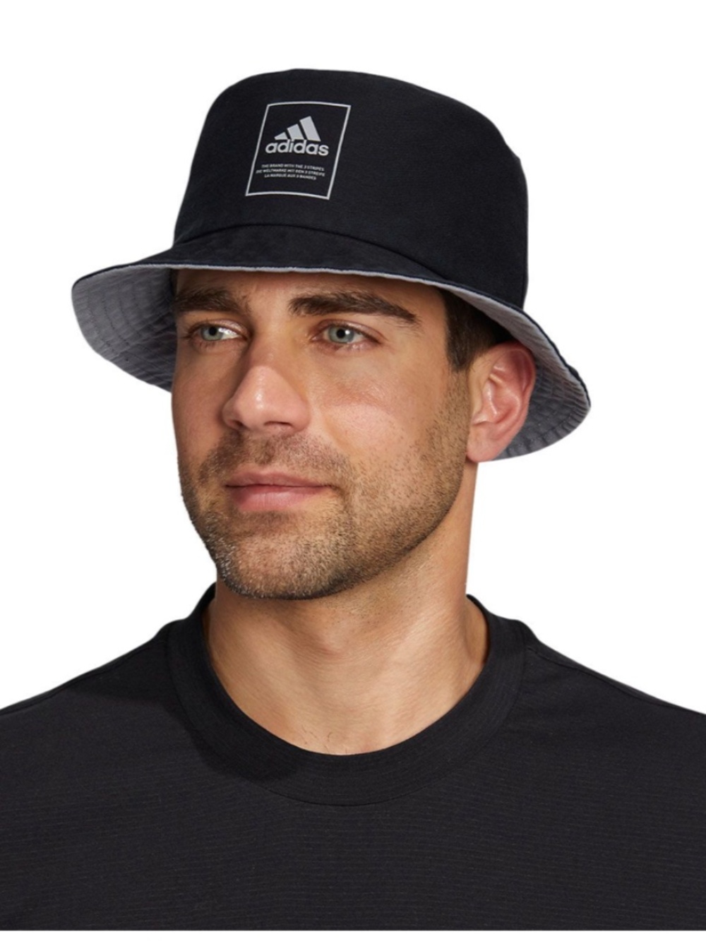 Adidas Mens Lifestyle Reversible Bucket Hat Black Gray Box Logo OSFA NWT